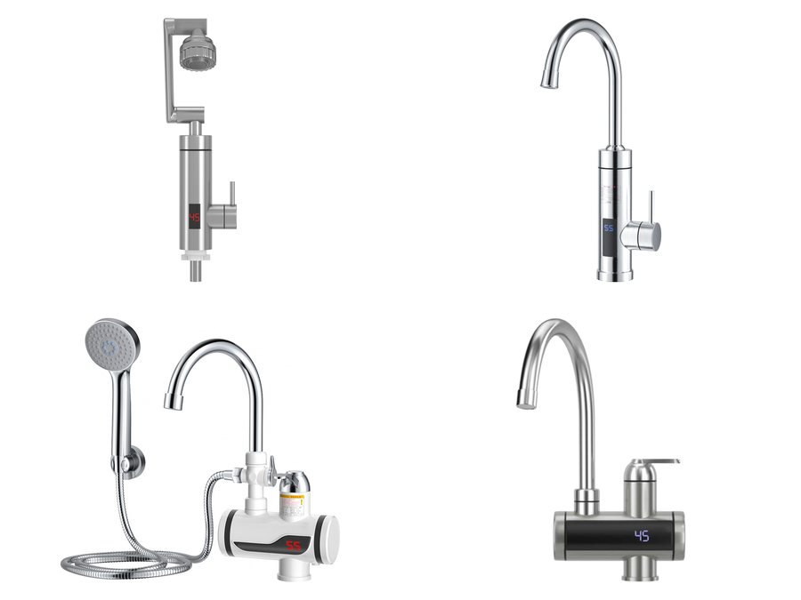 Instant electric hot water taps for kitchen and basin in chrome and white finishes